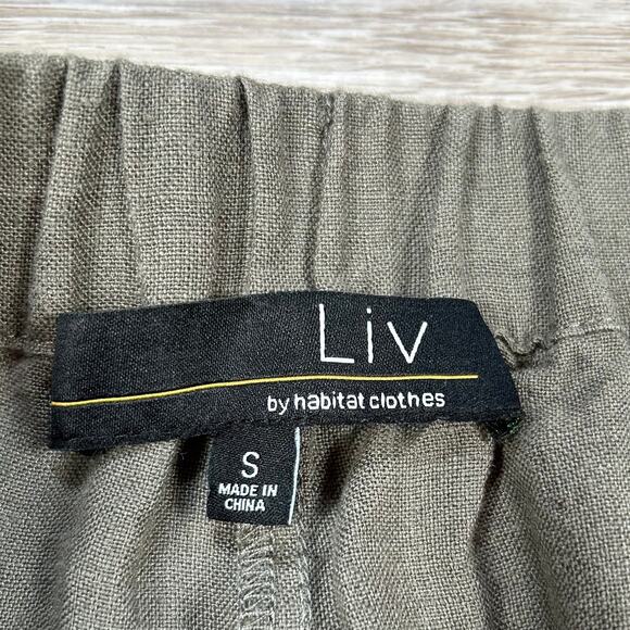 Liv by Habitat Linen Pants Small Olive Green Pull-On Wide Leg Minimalist - Picture 3 of 4